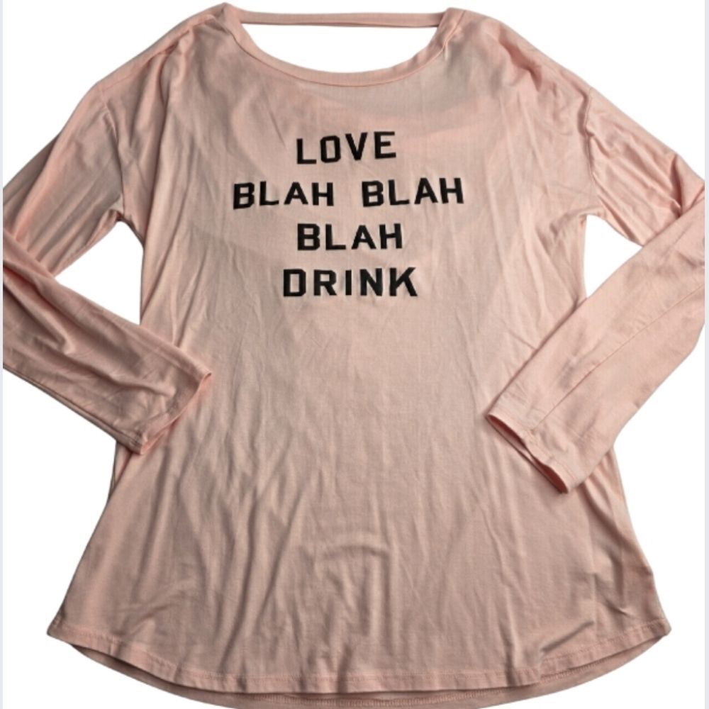 Paradiso M "Love Blah Blah Blah Drink" Pink Long Sleeve Screen Tee CV-1687